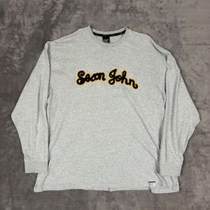 Sean John T-Shirt Mens XXXXL Gray Long Sleeve Script Logo Y2K Streetwear Cotton